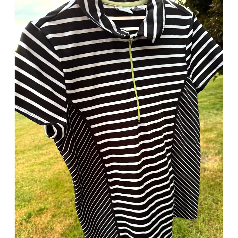 Zernergy Golf by Chico Activewear Tops Short Sleeve Black & White Stripe Size 1 - Picture 2 of 8